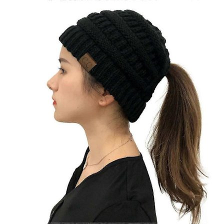 Vinterhue med satinfor til kvinder med krøllet hår - Silkeforet hestehalehue til koldt vejr