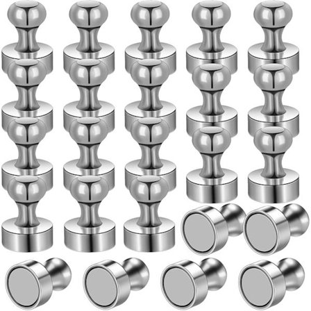 24 Pak Neodym Magneter, Sølvfarvede Runde Køleskabsmagneter, 12 x 16 mm, Stærke Magnetiske Tegnestifter til Whiteboard, Kontor, Køleskab