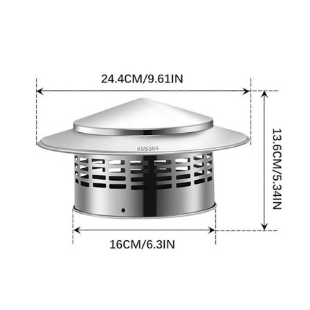 Pipehatt Skorstein Topp Skorsteinshette Tak Regn Skorsteinsdeksel Rustfritt Stål Skorsteinstopper Med Skjerm Gao2866 (LGL)