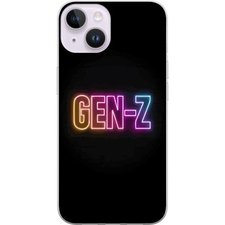 Kompatibelt Mobildeksel til Apple Apple iPhone 15 Neontext Gen Z i fargerikt lys mot mørk bakgrunn i moderne digital stil