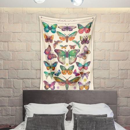 130x150cm Bohemske sommerfugler Mandala Veggoppheng for naturdekorasjoner Sengeteppedekke til hjemmet Stue Soveroms sovesal Dekor (A)