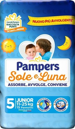 Pampers Sole e Luna Pannolini Taglia 5 Junior (11-25 kg) 15 Pezzi