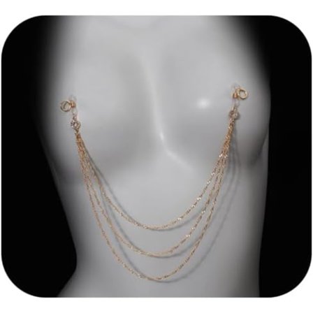 Guld Rhinestone Cirkel Ikke-Piercing Brystkæde Smykker Metal Lagdelt Kvast Brystkæde Festival Rave Brystkrops Tilbehør Smykker til Kvinder