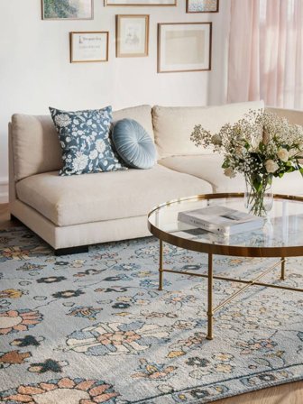 Tapis De Laine Floral Vintage Poetry Bleu/Multicolore Oeko-Tex