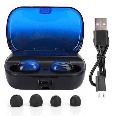 V5.0 Trådlösa Bluetooth-hörlurar Touch Control TWS Mini In-Ear-headset med laddningsbox Svart och Blå