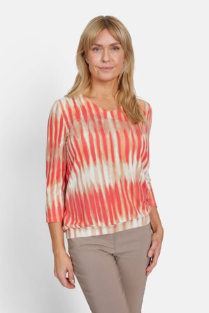 SIGNATURE - 3/4 Ærmet T-shirt - Orange Mix - Mønstret / Elastik i Taljen