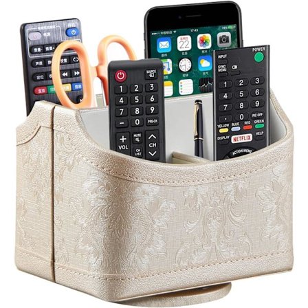 PU-lær 360° roterbar fjernkontrollholder, nattbord TV-fjernkontrollboks, kontorrekvisita skrivebords oppbevaringsboks, penn, post, telefon