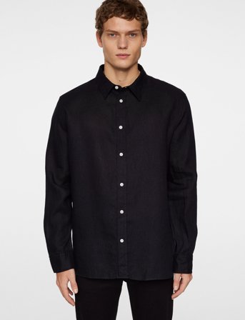 J. Lindeberg Reg Ls Clean Linen Shirt - Black - L