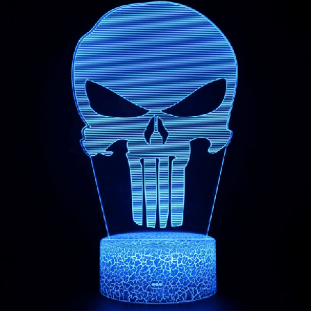 3D optisk lampe illusion natlys kranie stemningslys 7 farve skiftende akryl LED natlys USB-kabler børnelamper bøgebase: farverig berøring Skelett - 