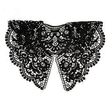 Spetskrage Dam Falsk Krage Snörning Broderi Krage Dickey Krage Hanfu Fusk Krage Avtagbar Krage för Klänning (Metallspänne Svart)