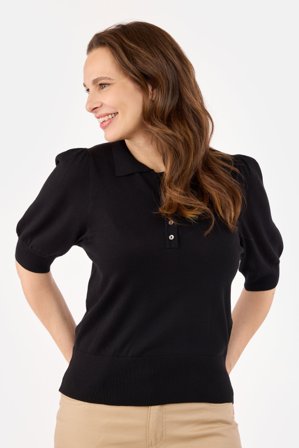 JENSEN - Kortærmet Strik Polo - Sort - Pufærmer