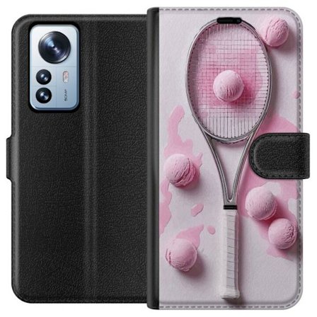 Kompatibel Tegnebogsetui til Xiaomi Xiaomi 12 Pro Rosa glaskugler og tennisketsjer i et kreativt stillbillede med legende popfølelse og moderne desig