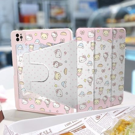 Etui for iPad mini6 8.3" Tri-fold Roterende Uendelig Dobbeltsidig Bilde Støtte Rosa Rilakkuma Hode