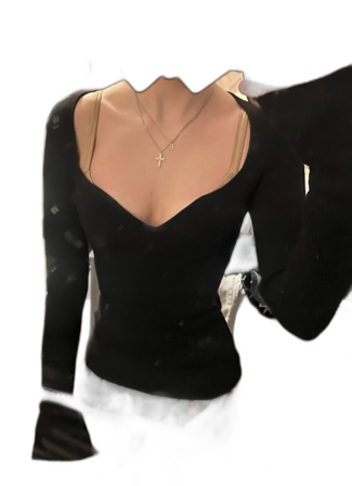 Svart ribbad långärmad topp H&M XS