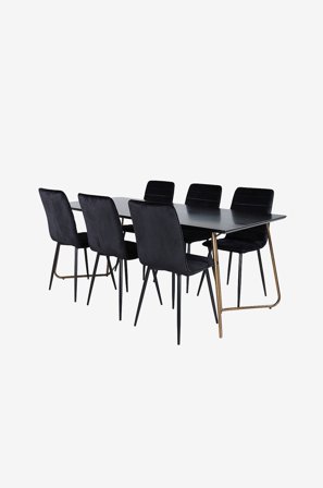 Venture Home - Ruokailuryhmä Petra ja ruokapöydän tuolit Windu Lyx, 6 kpl - Musta - Ruokailuryhmät - - Homeroom