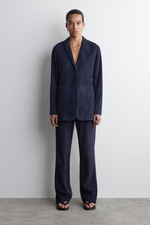 COS Women's Suede Straight-Leg Trousers in Blue