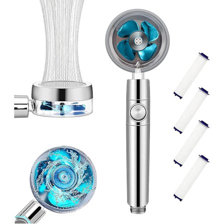 Turbo håndholdt dusjhode blå høytrykks virvel dusjhode PUSCOBSY Hydro Jet Fan dusjhode med 360 graders roterende turboladet Pr