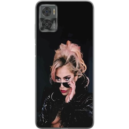 Kompatibelt Mobildeksel til Motorola Moto E22i Lady Gaga portrett med solbriller og dramatisk sminke i mørk glamorøs stil