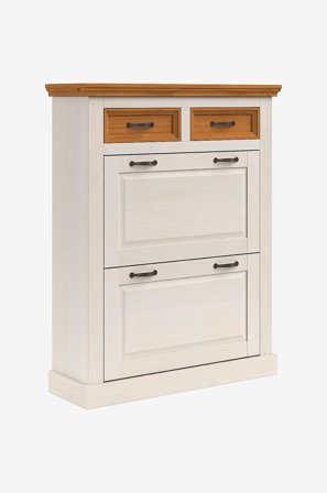 Loft24 - Selma Skoförvaring med 2 luckor och 2 lådor i furu - Vit - Skoskåp - Från Homeroom