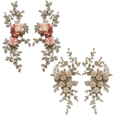 4 stk. blomstret applikation 3D blomstret broderet blonde stof trim blomstret applikation sy på lapper til tøj brudekjole DIY dekoration