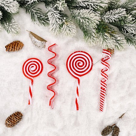 4 stk. Candy Accessories Trestokk Lollipop Julepynt