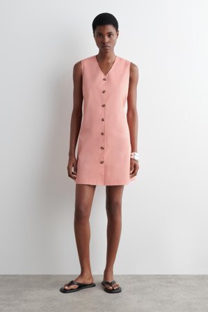 COS Women's Buttoned Pima Cotton Mini Dress in Pink