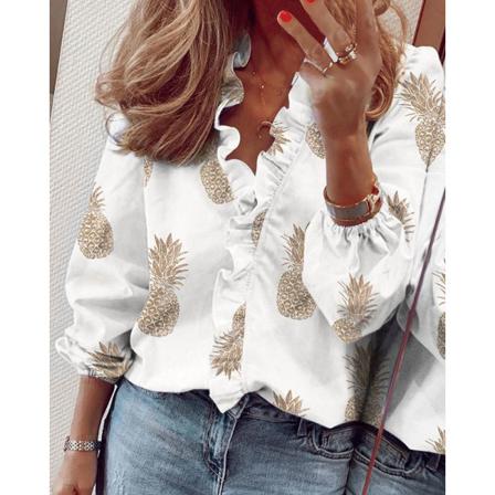 Dam Lös Casual Långärmad Skjorta Blus Toppar Pullover Tunika