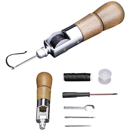 DIY Træhåndtag Læder Sy Syl Kit, Professionel Håndsmaskine, Låsesømsværktøjssæt