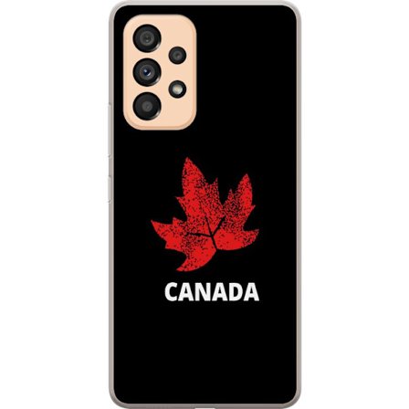 Kompatibelt Mobildeksel til Samsung Samsung Galaxy A53 5G Grafisk lønnebladsymbol i rødt mot svart bakgrunn med tydelig kanadisk referanse og minima