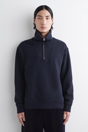 COS Men's Funnel Neck Zip Up Sweatshirt in Blue