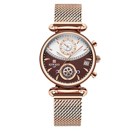 Mordely Ladies Watch Ladies Chronograph Quartz Strap Stainless Steel Mesh Strap Multifunctional Ladies Watch