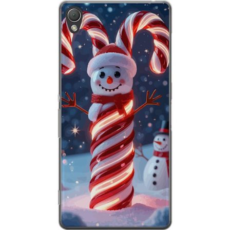 Sony Xperia Z3 Gennemsigtig cover Glimrende jule slik-sne mand formet af slik pinde der lyser varmt i et vinterlandskab med snefald og festlig magisk