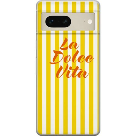 Kompatibelt Mobilskal till Google Google Pixel 7 La Dolce Vita poster gula-vita ränder italiensk text retro design citat mönster italienskt stiltryc