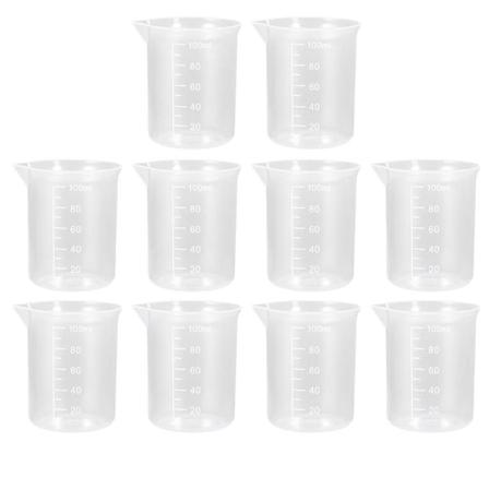 10 muovimittakuppia Laboratoriomittakaavan mittakuppia Nesteiden mittakuppia (7X5,6 cm, läpinäkyvä)
