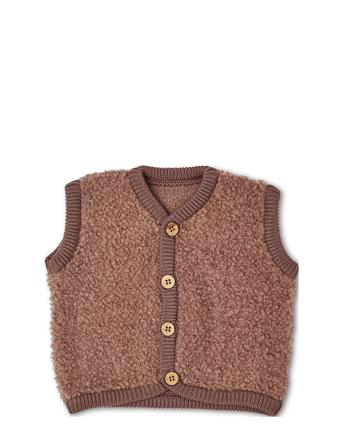 Vest Bouclé Merino Wool W. Buttons Tops Vests Brown Smallstuff
