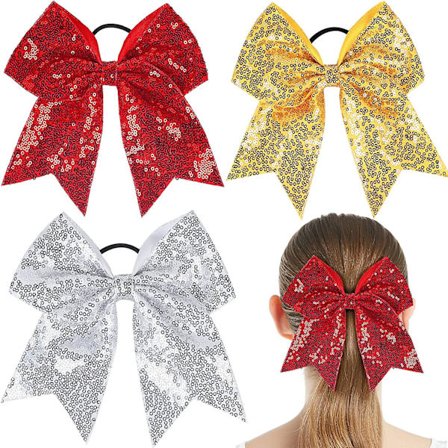 Glitter Cheer Bow Joustavat Hiuslenkit Tytöille 8" Joulu Kimaltava Punainen Kulta Hopea