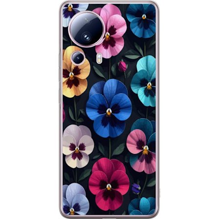 Kompatibelt Mobildeksel til Xiaomi 13 Lite Dekorativt blomstermønster med fargerike pensélignende blomster og mørk elegant bakgrunn