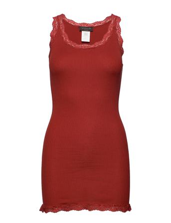 Silk Top Long W/Vintage Lace Red Rosemunde