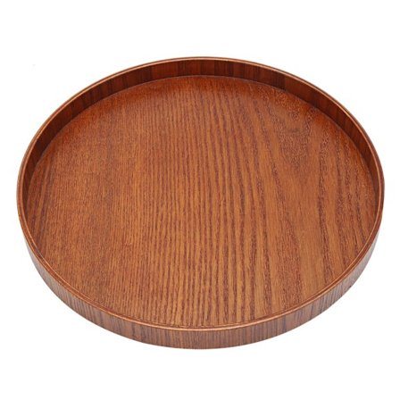 Rund tekoppbrikke i tre, brett for servering av kaffe, tebrett for tehus, hjem, mørkebrun, 27 cm x 2 cm