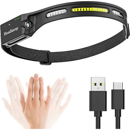 Oppladbar LED-hodelykt, 500 lumen lysstyrke 270° bred strålefølende mønster, arbeidshodelykt med rødt lys og varsellys