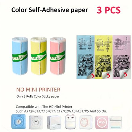 Mini Fickskrivare 5 Rullar Självhäftande Papper Bärbar Termisk Skrivare För Skrivare Lämplig För Hemmakontor Studier Och Arbete