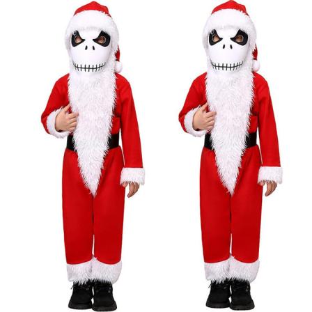 3-14 år Barn Marerittet før jul Jack Skellington Cosplay Julenissen Jumpsuit Lue Beltemaskesett antrekk 5-7 Years