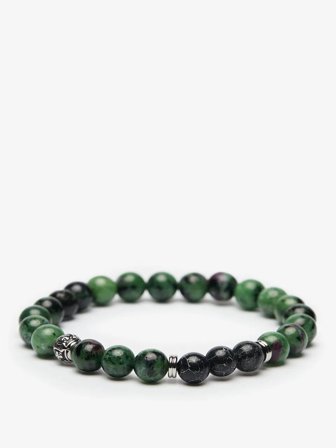 John Henric Men's Grünes Perlenarmband Size 22cm