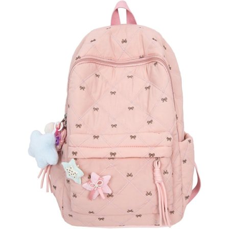 Dame ryggsekk, studentryggsekk, barneryggsekk, reise ryggsekk, stor kapasitet, pustende nylonmaterialer, gave stjerneanheng, rosa, 43 cm