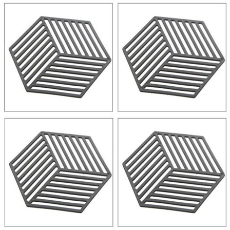 4 stk Hexagon måtter varmeisoleret pude SORT 2 2