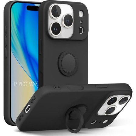 Skyddshölje - BOOLING - för iPhone 17 Pro Max - Stöttålig silikon med roterande ring - Svart
