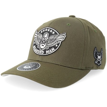 Bearded Man - Green flexfit Czapka Z Daszkiem - Eagle Logo Wooly Combed Olive Flexfit @ Hatstore