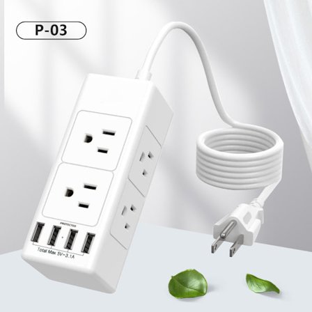 Multi-Plug-uttagförlängare, uttagsdelare, 6 breda vägguttag (3 sidor) och 4 USB-portar