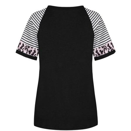 Dam T-shirt Randigt Print Kortärmad Blus Med Rund Hals,
