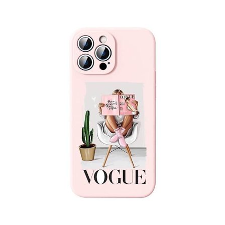 Silikon rosa för alla iPhone 14 modeller Vogue tidning rosa infl